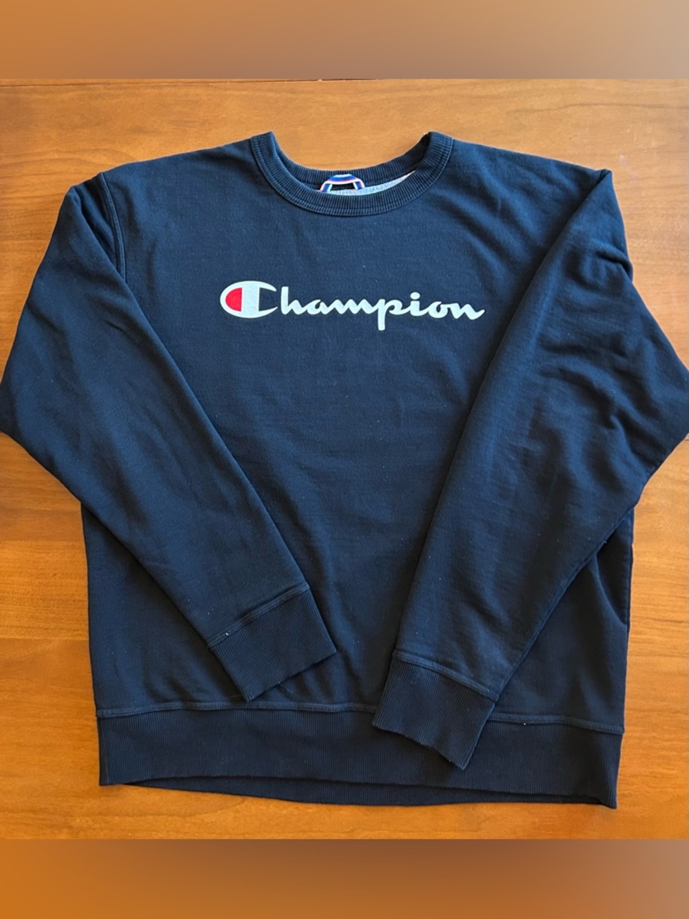 Champion Size Large Black Crewneck Sweatshirt with Script Logo